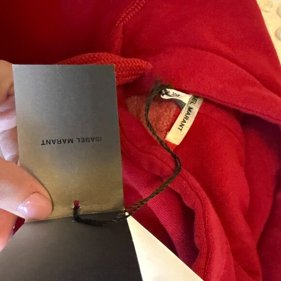NWT Isabel Marant Miley Hoodie Sweater Drawstring Felt Logo In Red Sz Large - Picture 4 of 8